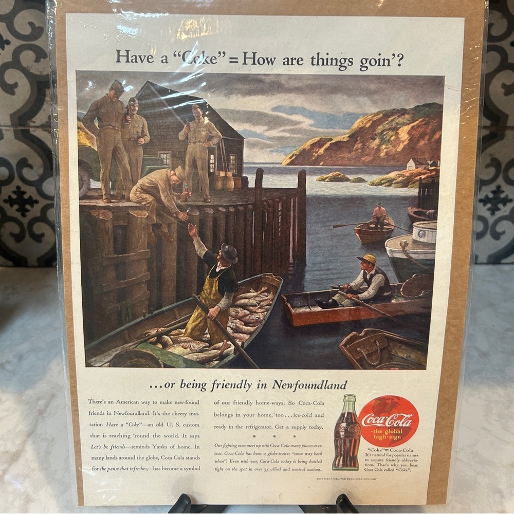 Vintage ORIGINAL World War II Coca-Cola magazine ad - Newfoundland 1944